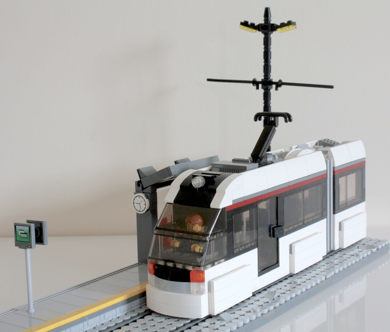 A Lego recreation of the Edinburgh tram with original white livery